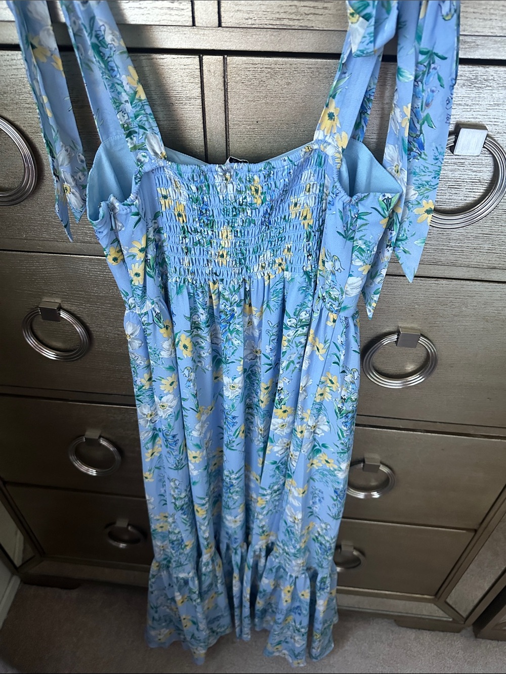 🛍️SALE🛍️ YUMI KIM Iliana Light Blue Floral Tie-Shoulder Maxi Dress - Picture 4 of 6